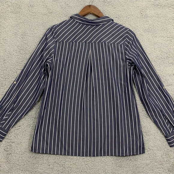 Tommy Hilfiger PM Blue & White Striped Deep V-Neck Half-Zip Long Sleeve Shirt - Picture 9 of 15